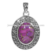 Natural Purple Copper Turquoise Gemstone 925 Sterling Silver Pendant Atacado Jóias